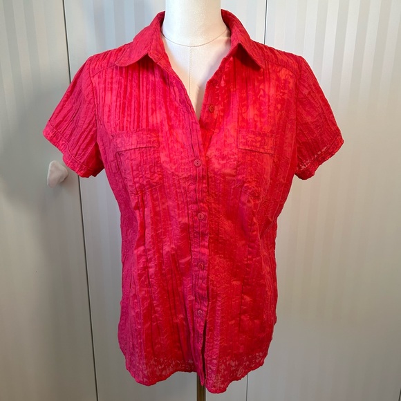 Allison Daley deep pink detail pattern button down blouse Size 12 - Picture 1 of 6